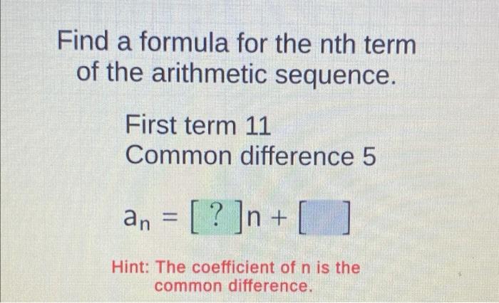 Solved Find a formula for the nth term of the arithmetic | Chegg.com