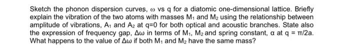 Solved Sketch the phonon dispersion curves, o vs q for a | Chegg.com