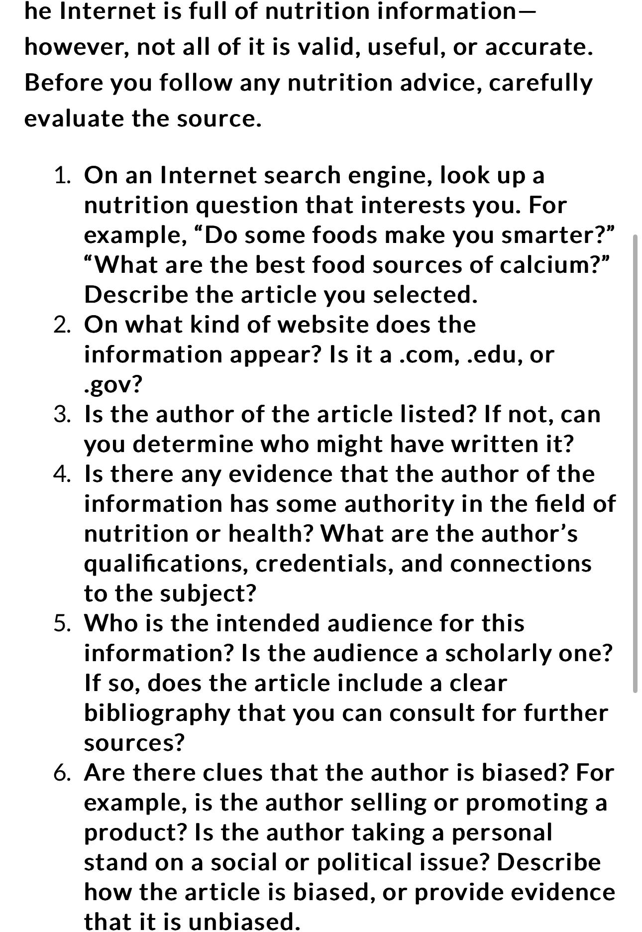 Solved He Internet Is Full Of Nutrition Informationhowever, | Chegg.com