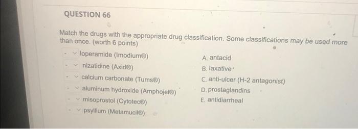 Solved Match the drugs with the appropriate drug | Chegg.com