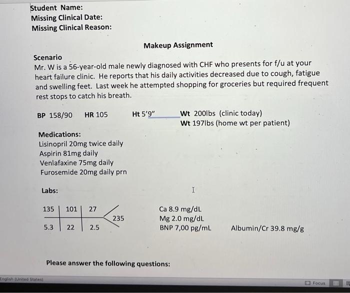 Student Name Missing Clinical Date