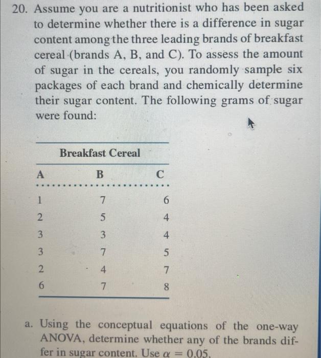 Solved 20. Assume You Are A Nutritionist Who Has Been Asked | Chegg.com