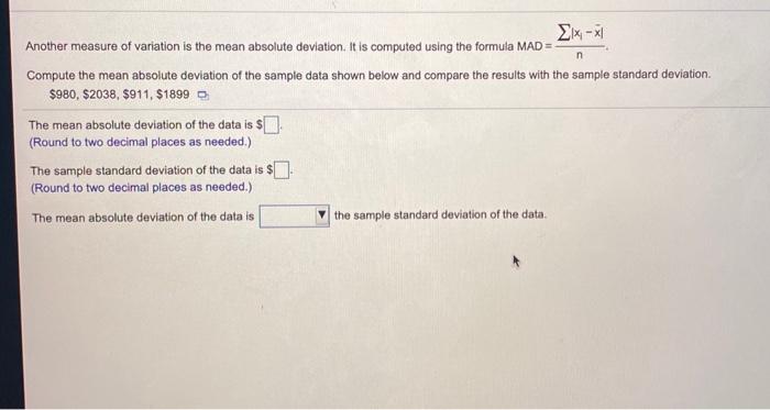 Solved Another Measure Of Variation Is The Mean Absolute Chegg Com