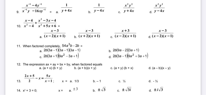 Solved 1 Xy X 4y 9 Xy 16xy 1 Y 4x A B 4x C Chegg Com