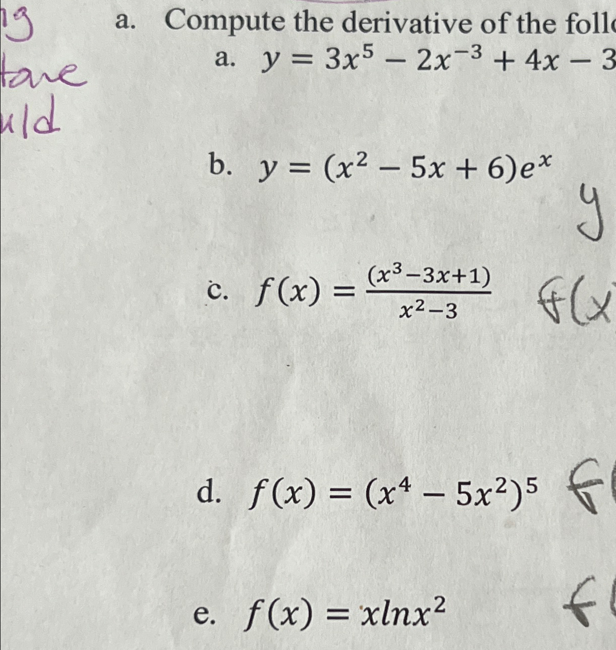 Solved A ﻿compute The Derivative Of The Following