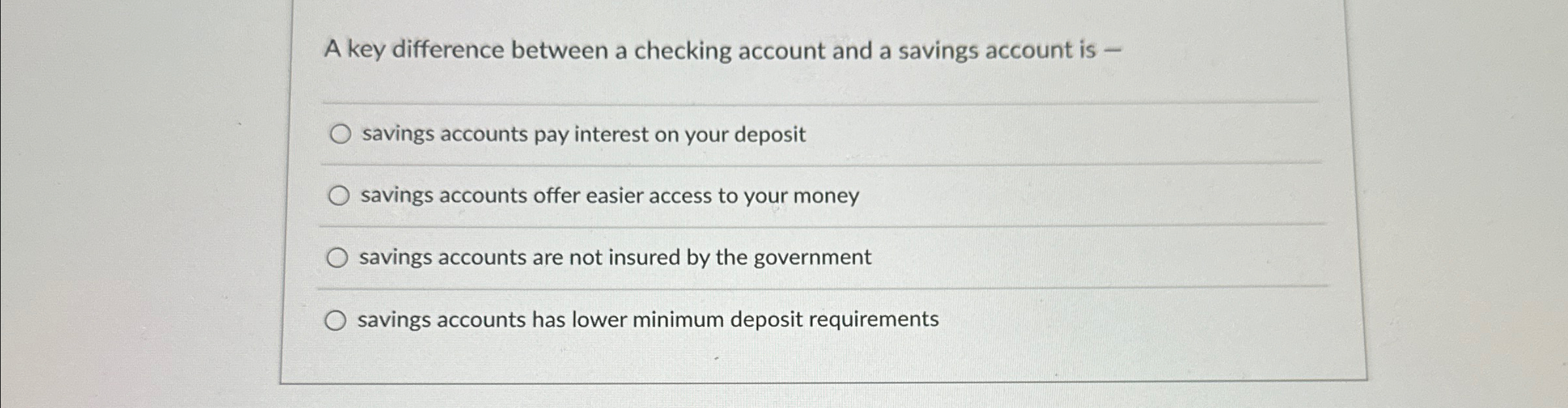 Solved A key difference between a checking account and a | Chegg.com
