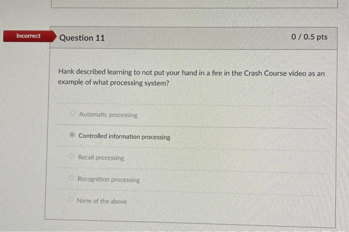 Solved Incorrect Question 11 0/0.5 pts Hank described | Chegg.com