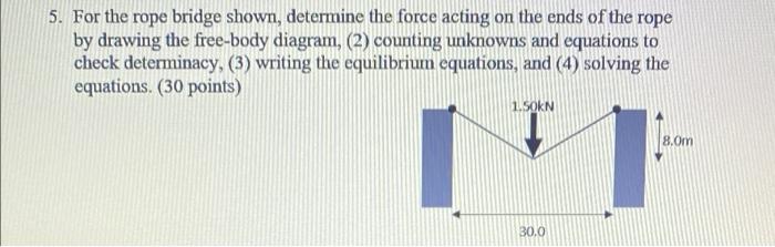 Solved 5. For the rope bridge showni, determine the force | Chegg.com