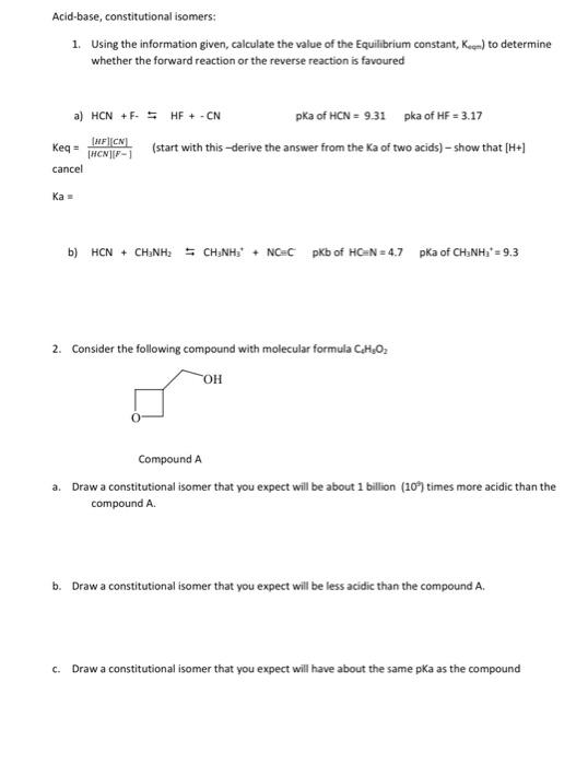 Solved Acid-base, constitutional isomers: 1. Using the | Chegg.com