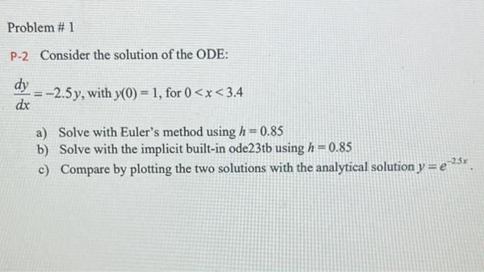 Solved Problem #1 P-2 Consider the solution of the ODE: dy | Chegg.com