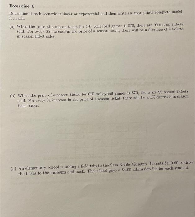 Solved Exercise 6 Determine if each scenario is linear or | Chegg.com