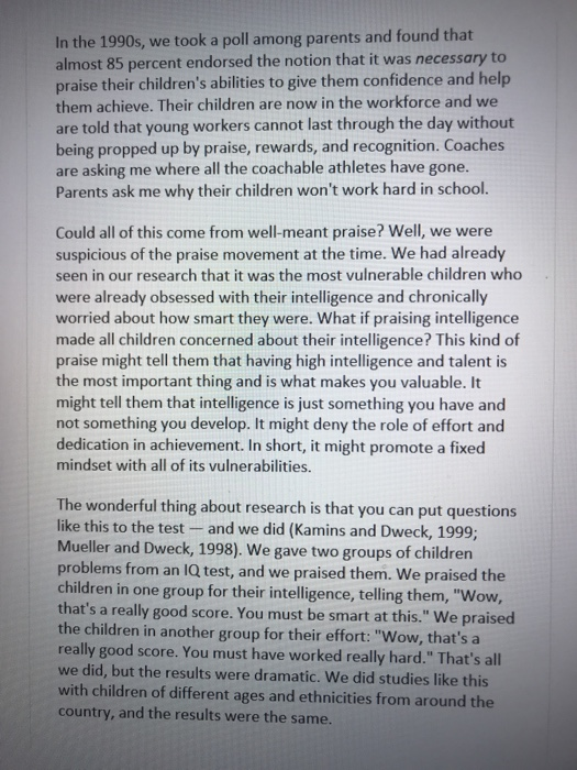 Solved Practice Paragraph 1 In “Brainology,” Carol Dweck