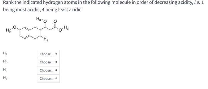 Solved Rank the indicated hydrogen atoms in the following | Chegg.com