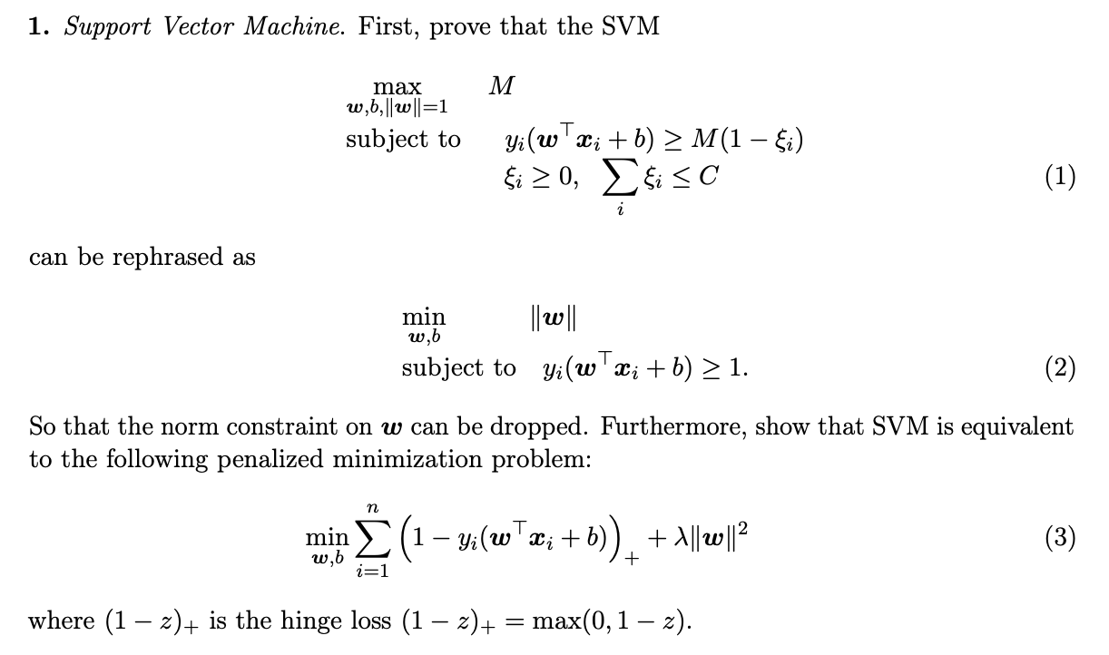 Solved Support Vector Machine. First, prove that the | Chegg.com