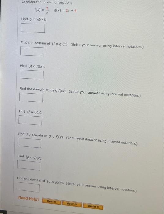 Solved Consider The Following Functions F X X2 G X 2x 6