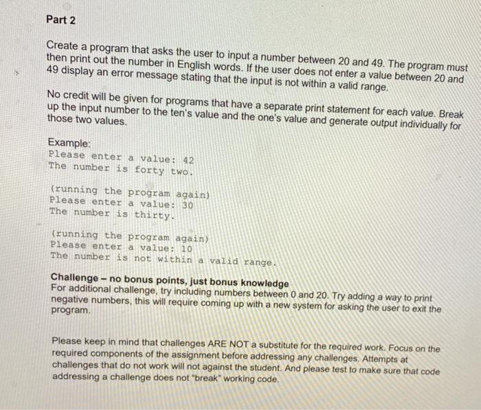 Solved Part 2 Create a program that asks the user to input a | Chegg.com