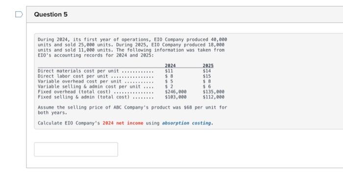 Solved During 2024 Its First Year Of Operations EIO Chegg Com   Image