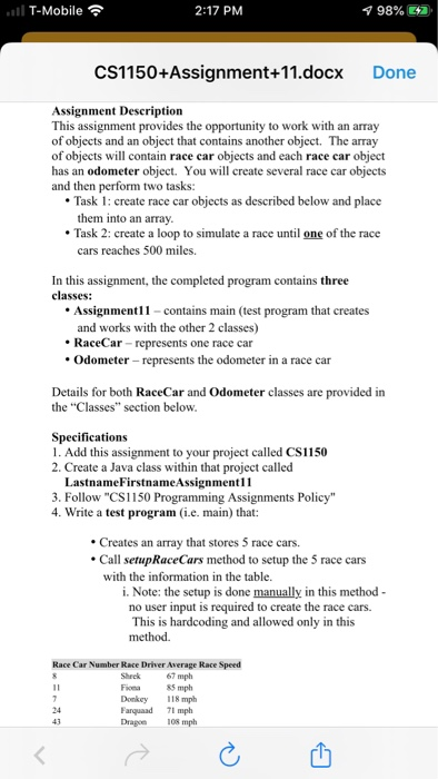 ll T-Mobile 2:17 PM 198% E2 CS1150+Assignment+1 | Chegg.com