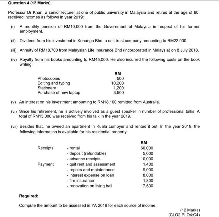 Solved Question 4 12 Marks Professor Dr Khan A Senior Chegg Com