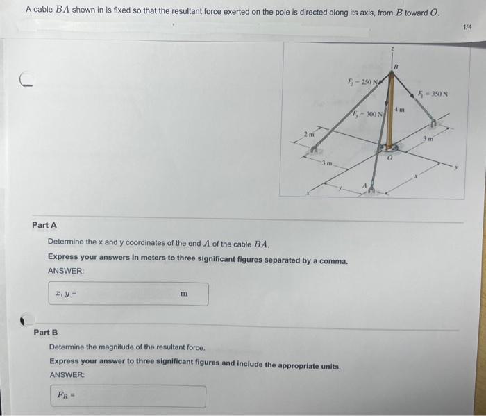 Solved A Cable BA Shown In Is Fixed So That The Resultant | Chegg.com