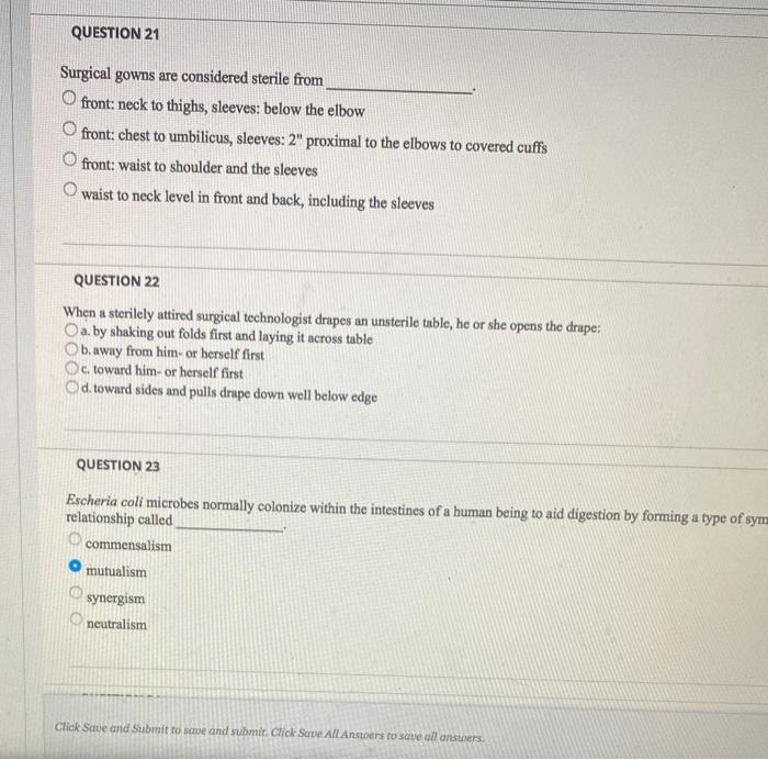 Solved QUESTION 21 Surgical gowns are considered sterile