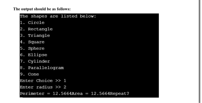 Solved Major Project: Shapes Area Calculator. Write a C++ | Chegg.com