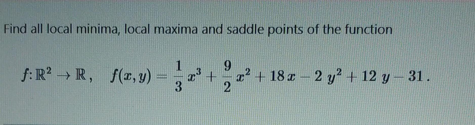 Solved Find all local minima, local maxima and saddle points | Chegg.com
