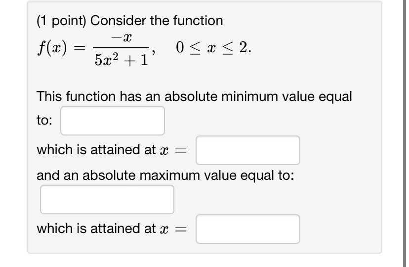 Solved (1 ﻿point) ﻿Consider the | Chegg.com