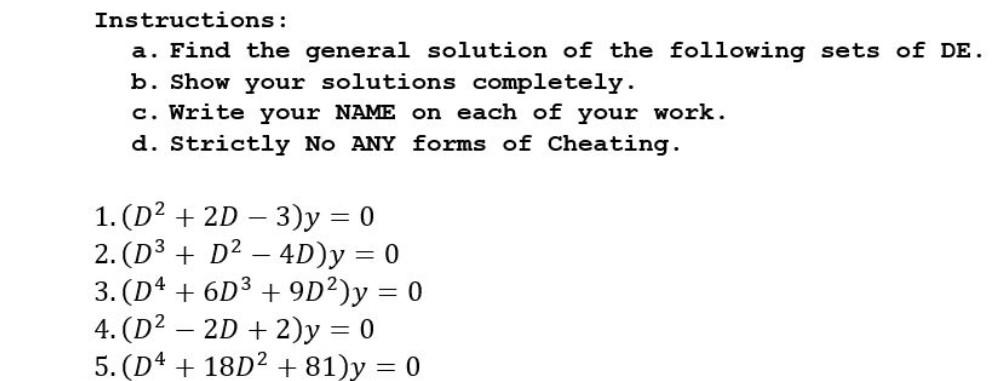 Solved Instructions: A. Find The General Solution Of The | Chegg.com