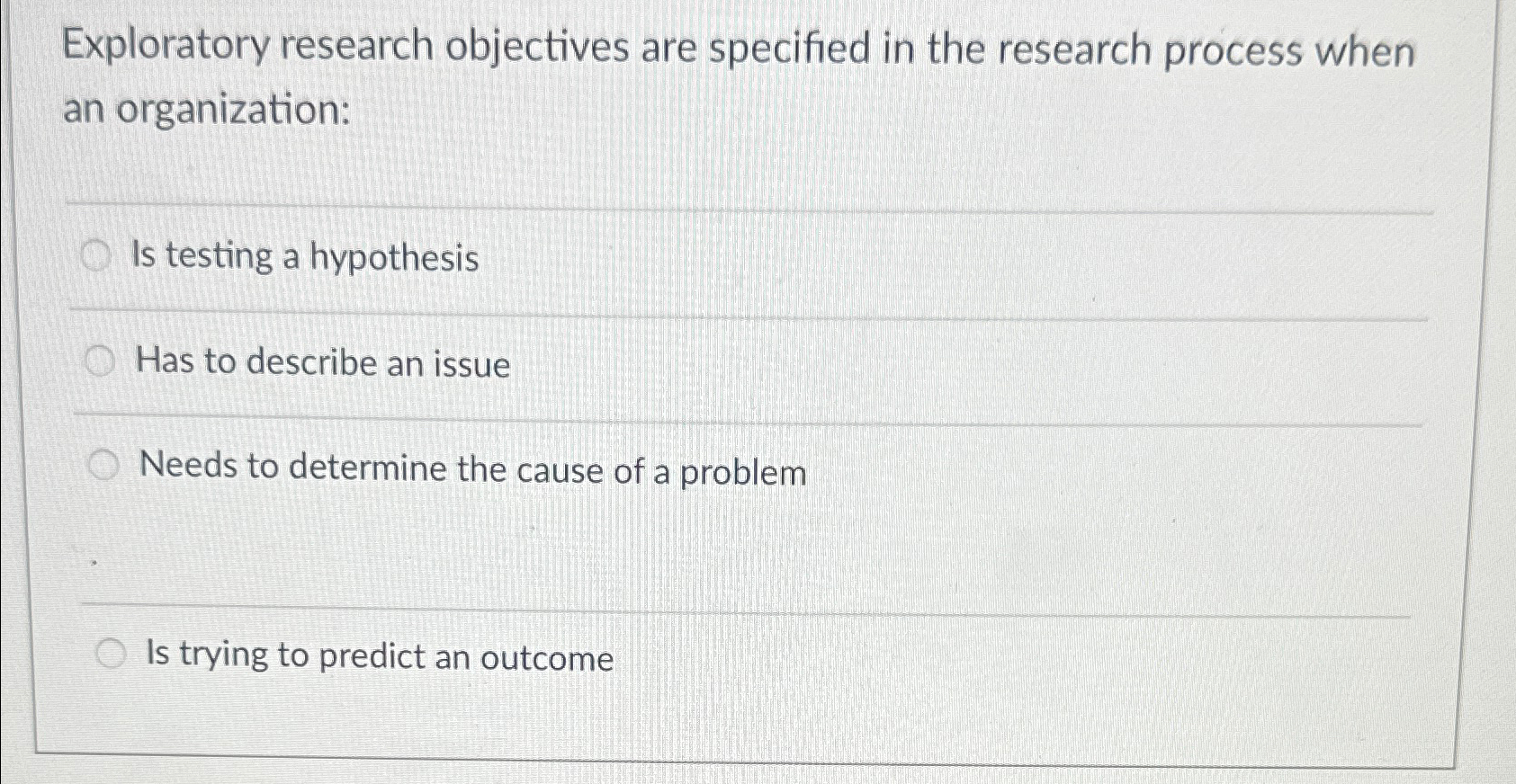 Solved Exploratory research objectives are specified in the | Chegg.com