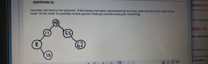 Solved QUESTION 22 lutions for y Consider the binary tree | Chegg.com