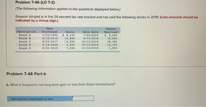 Solved Problem 7-46 (LO 7-2) [The following information | Chegg.com