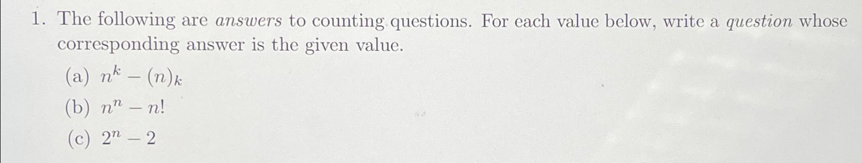 Solved The following are answers to counting questions. For | Chegg.com