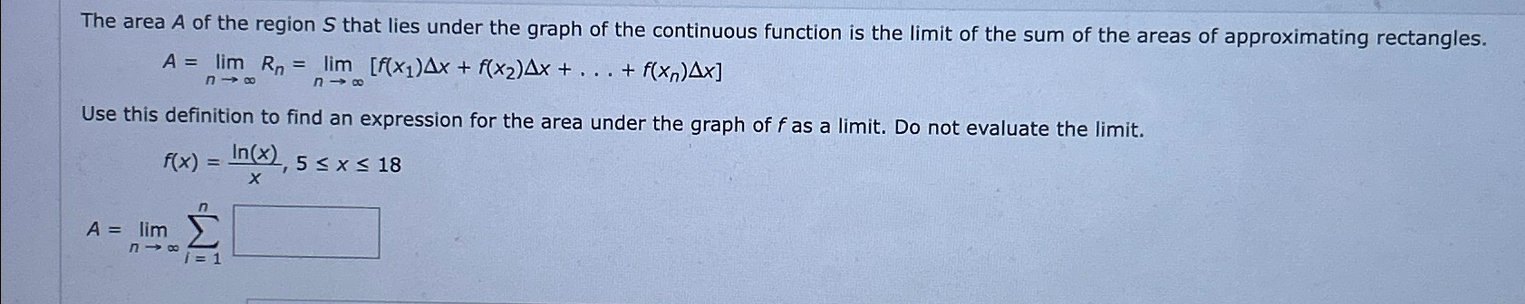 Solved The area A ﻿of the region S ﻿that lies under the | Chegg.com