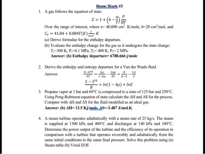 Solved 1. A gas follows the equation of state: Z=1+(b−Ta)RTP | Chegg.com