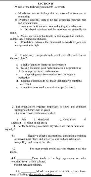 Solved SECTION B 1. Which Of The Following Statements Is | Chegg.com