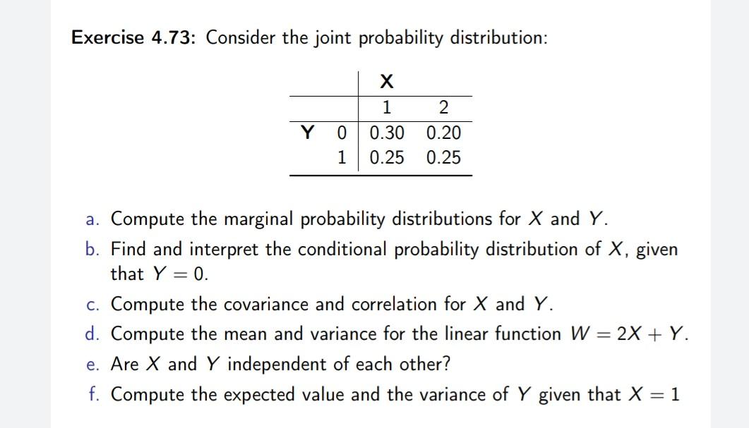 Solved Exercise 4.73: Consider The Joint Probability | Chegg.com