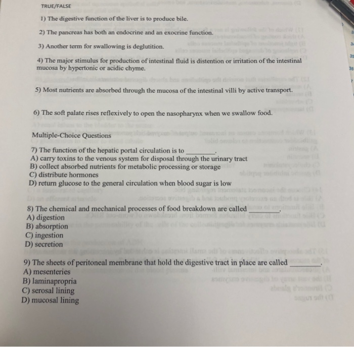 Solved TRUE/FALSE 1) The digestive function of the liver is | Chegg.com