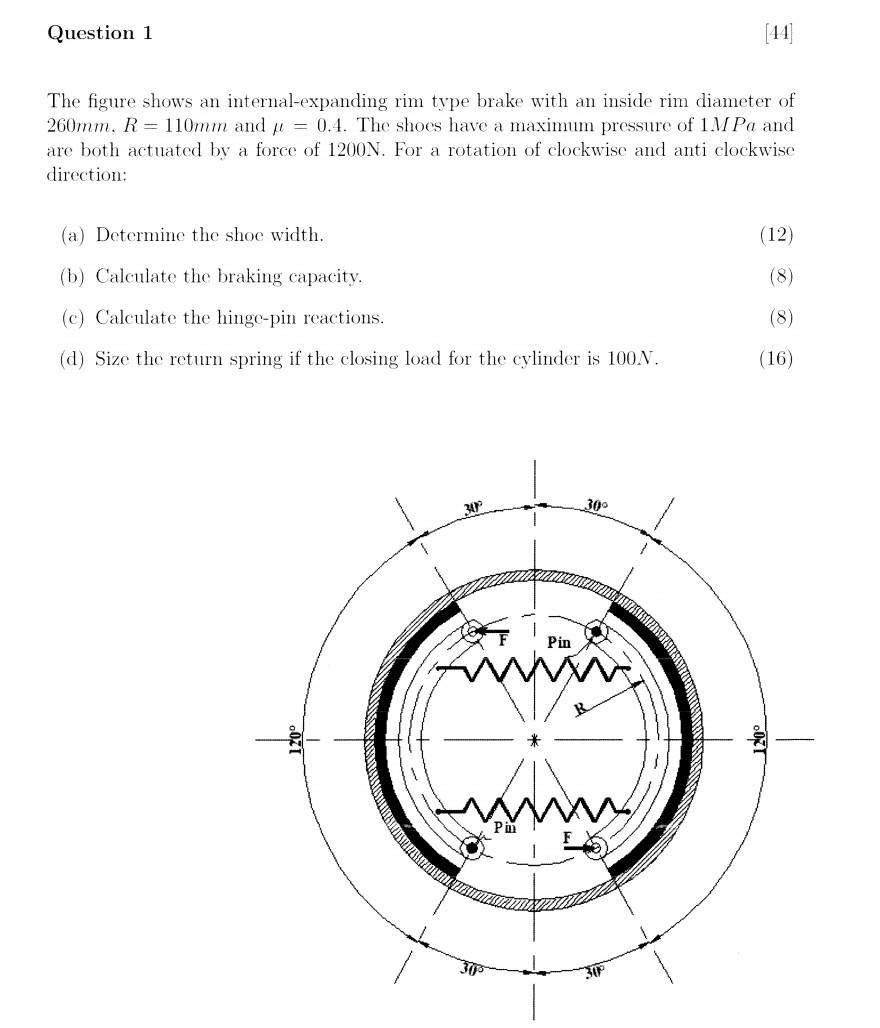 Solved The figure shows an internalexpanding rim type brake