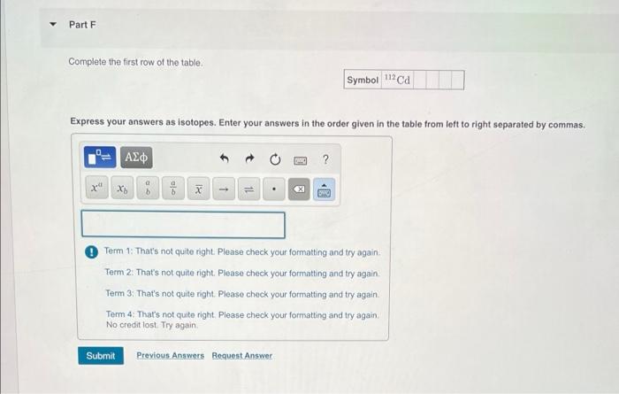 Solved Part F Complete the first row of the table. Symbol Chegg