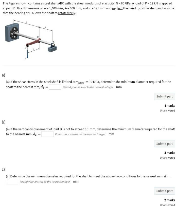 Solved The Figure shown contains a steel shaft ABC with the | Chegg.com