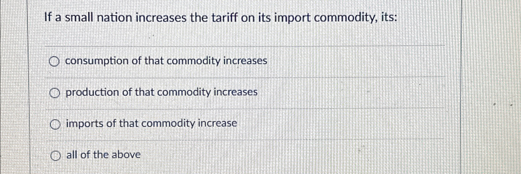 Solved If a small nation increases the tariff on its import | Chegg.com
