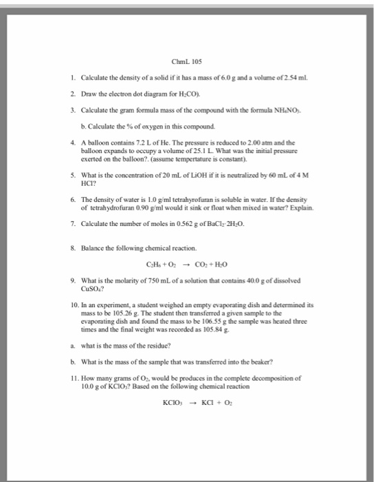 Solved Chml 105 1. Calculate the density of a solid if it | Chegg.com