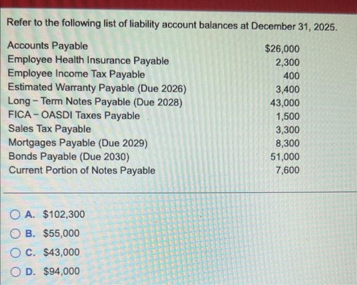 Solved Refer to the following list of liability account