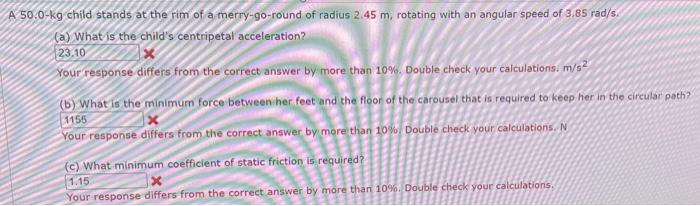 Solved 50.0−kg child stands at the rim of a merry-go-round | Chegg.com