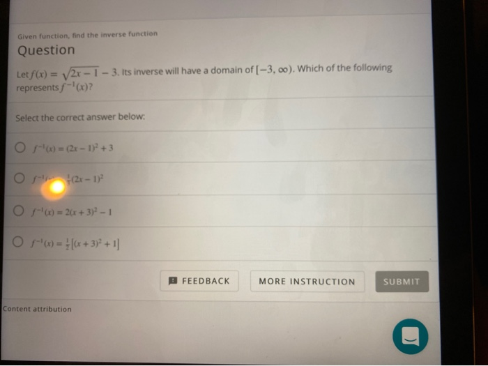 Solved Given function, find the inverse function Question | Chegg.com