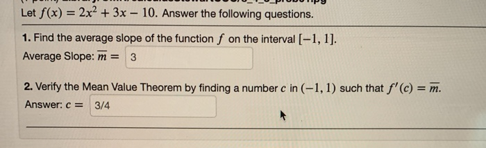 Solved 1. Find the average slope of the function f on the | Chegg.com