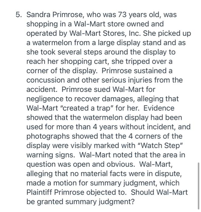 Solved 5 Sandra Primrose Who Was 73 Years Old Was Chegg