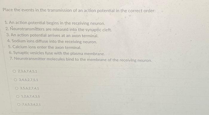 Place the events in the transmission of an action | Chegg.com