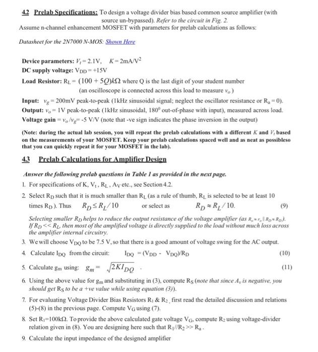 4.2 Prelab Specifications: To design a voltage | Chegg.com